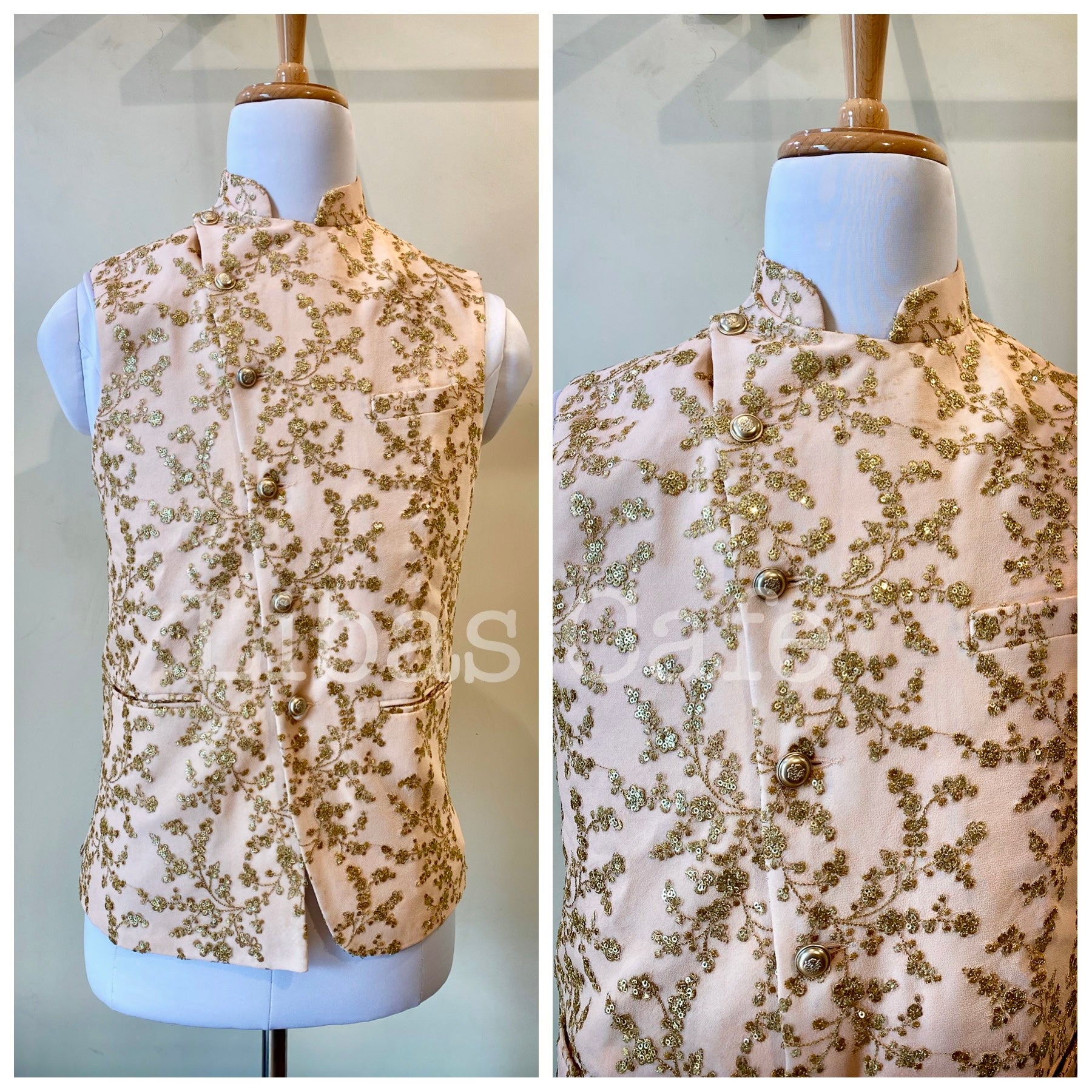 Peach Gold Nehru Jacket